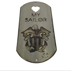 Large Steel Crazy Navy Dog Tag Silver Eagle Heart